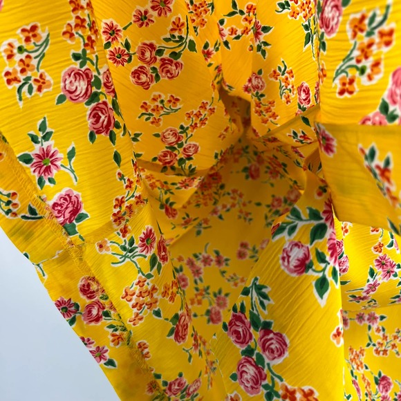 Vintage Bright Yellow Floral Pink Peony Skirt Blouse Button Boho Women's 10 - Picture 4 of 7